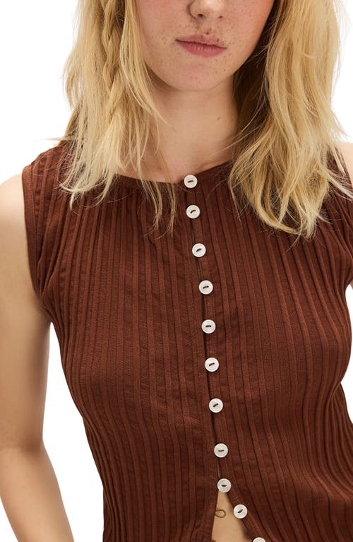 Free People Tilly Rib Button-up Top In Brown