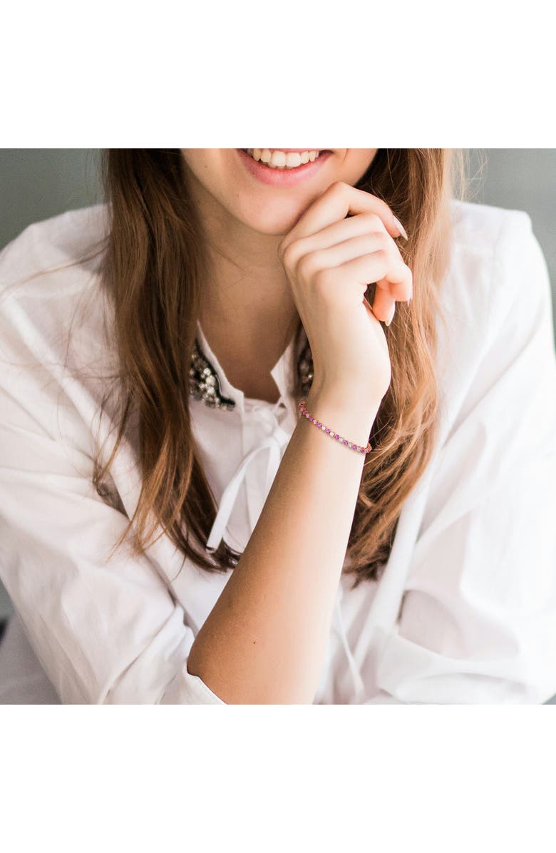 DELMAR Heart Cut Lab Created Pink Sapphire & White Sapphire Tennis Bracelet, Alternate, color, 