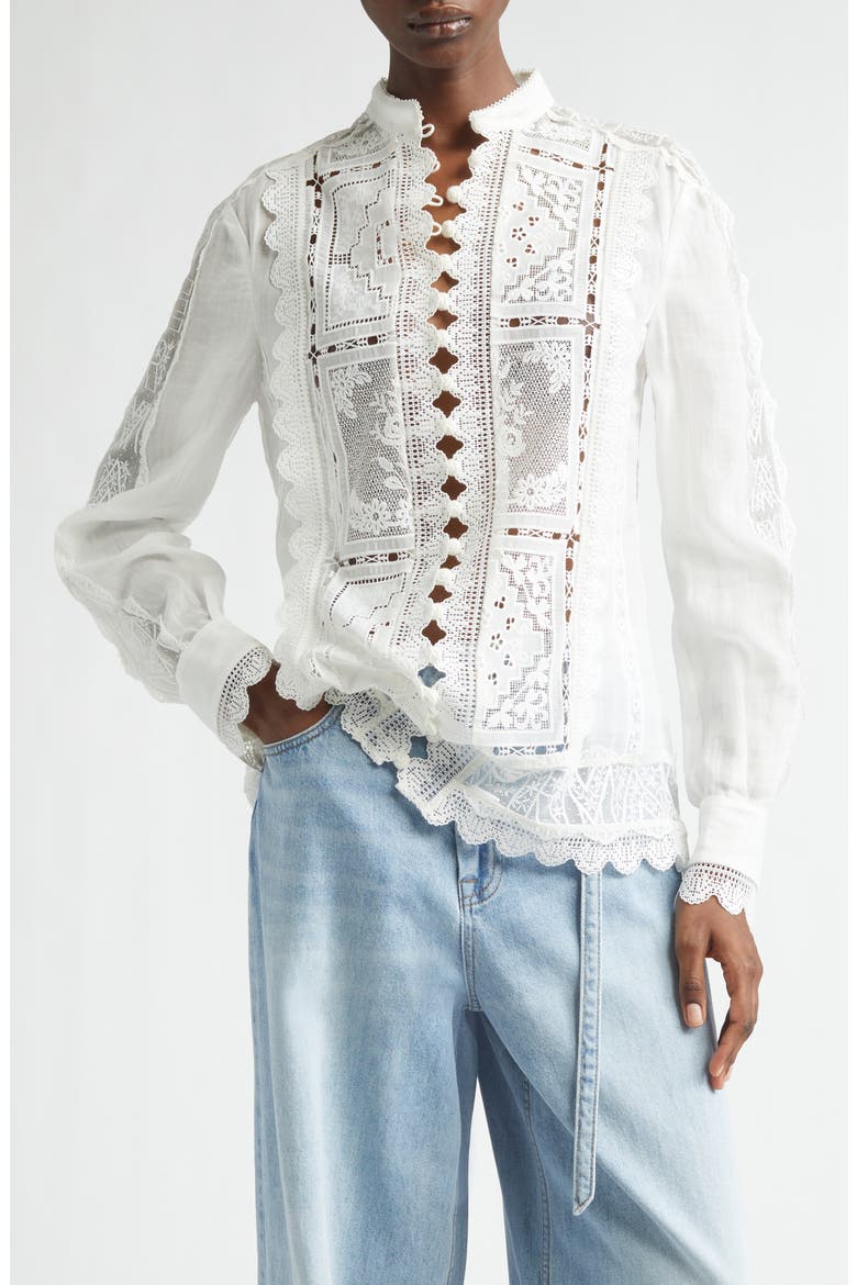 Aster Embroidered Lace & Eyelet Shirt, Main, color, IVORY