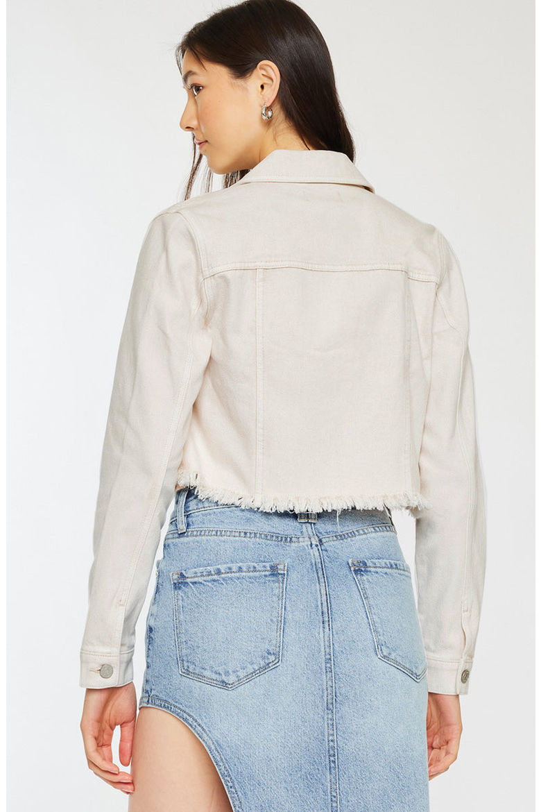 Ellie Cropped Denim Jacket, Alternate, color, Ecru