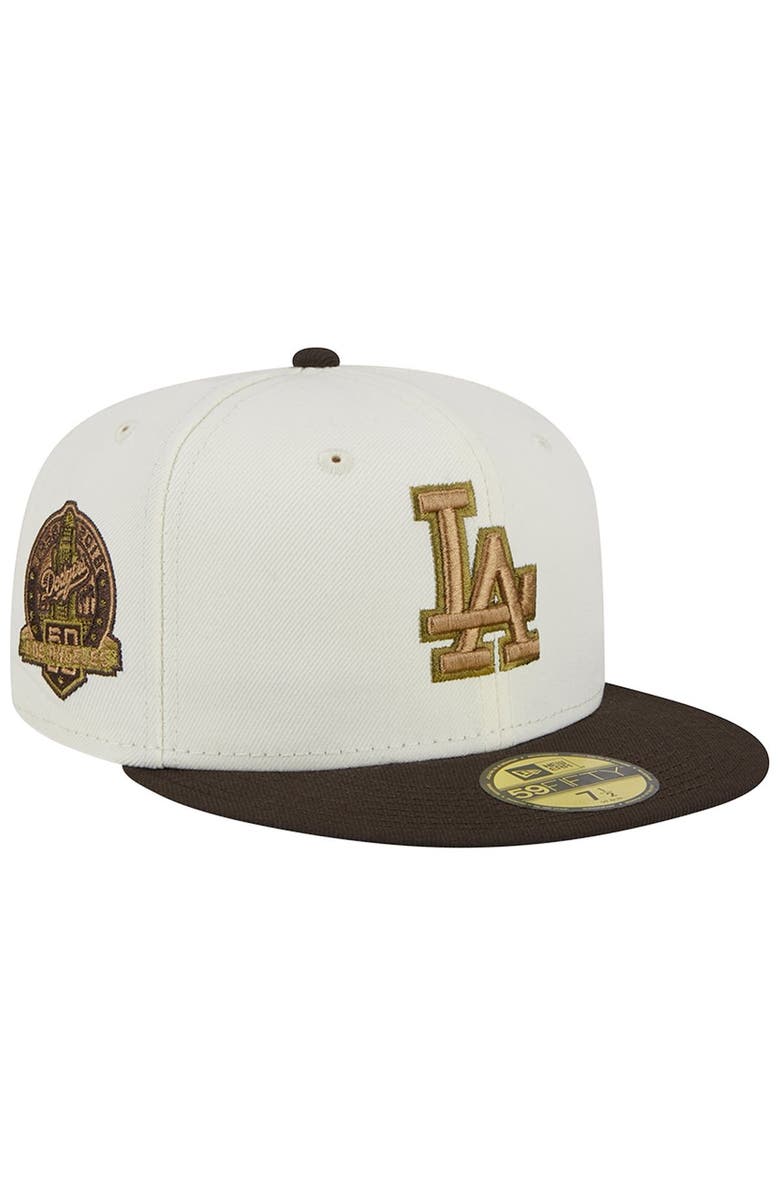 New Era Men's New Era White/Brown Los Angeles Dodgers 50th Team Anniversary 59FIFTY Fitted Hat, Main, color, 