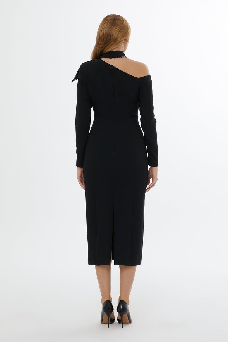 Embroidered Midi Dress with Back & Sleeve Zips, Alternate, color, Black