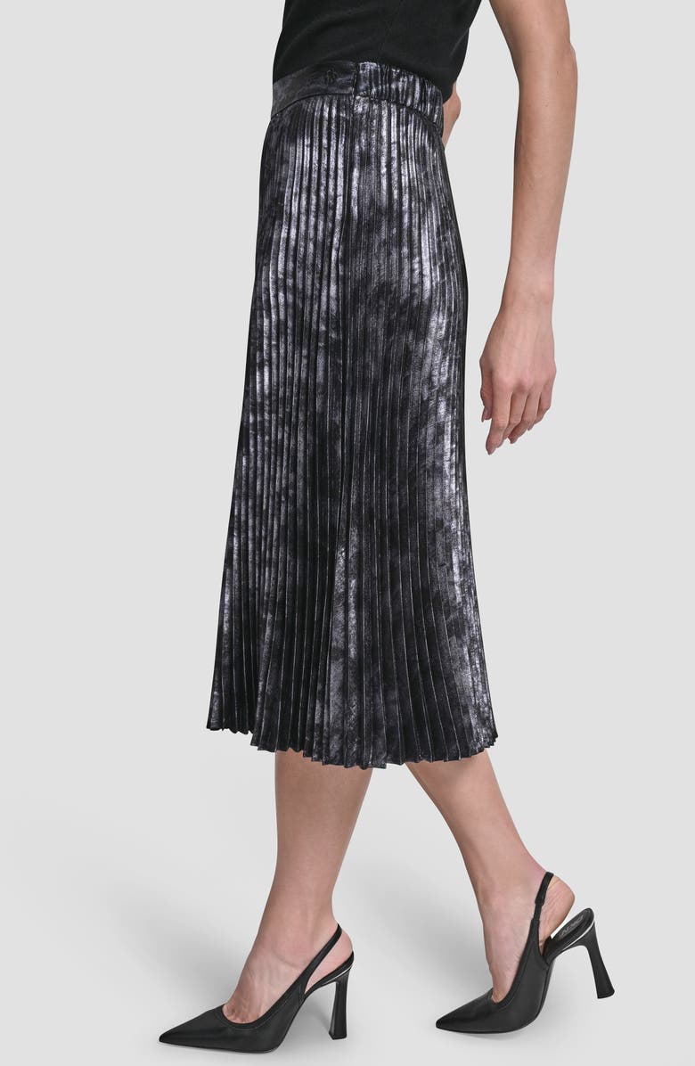 DKNY Metallic Oil Spill Pleated Midi Skirt, Alternate, color, Gunmetal