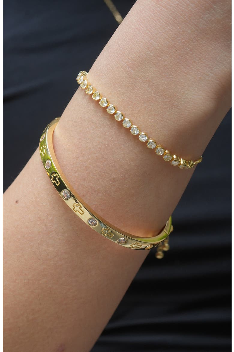 Tennis Cross & Coin Pendant Bracelet Set, Alternate, color, GOLD