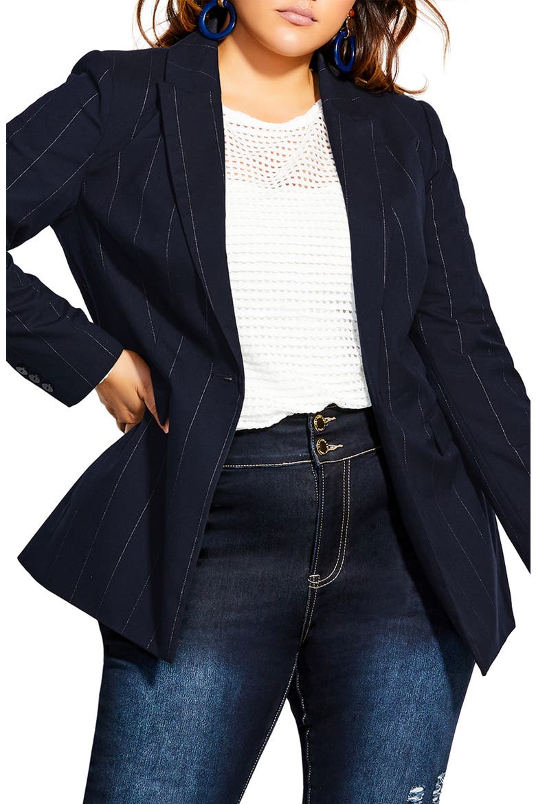 Pinstripe Blazer, Main, color, NAVY PINSTRIPE