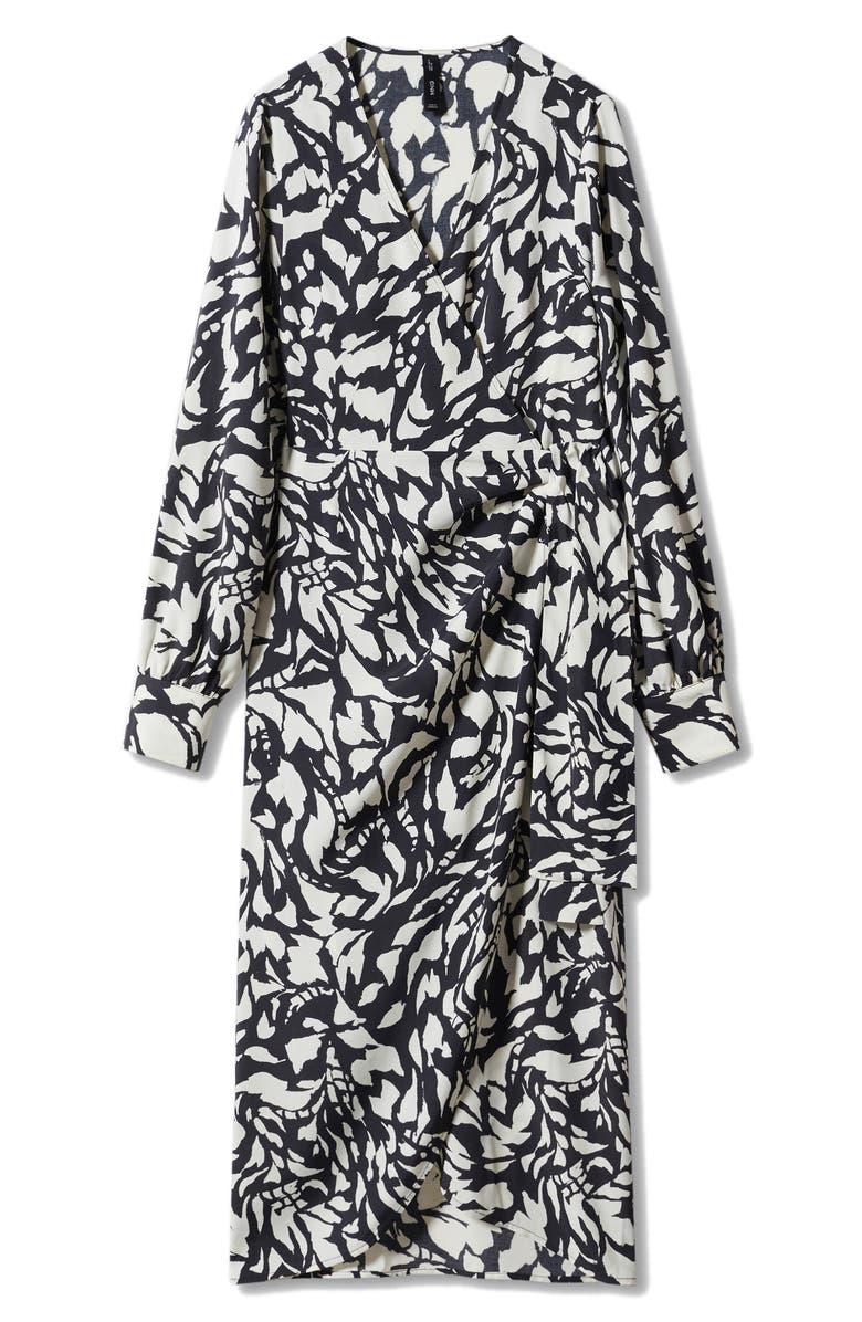MANGO Print Long Sleeve Wrap Dress, Alternate, color, Black