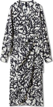MANGO Print Long Sleeve Wrap Dress