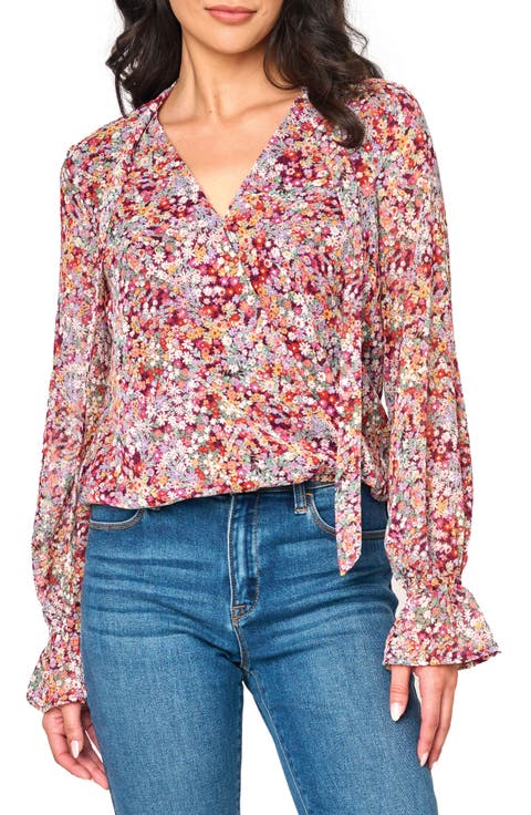 Floral Print Tie Neck Top