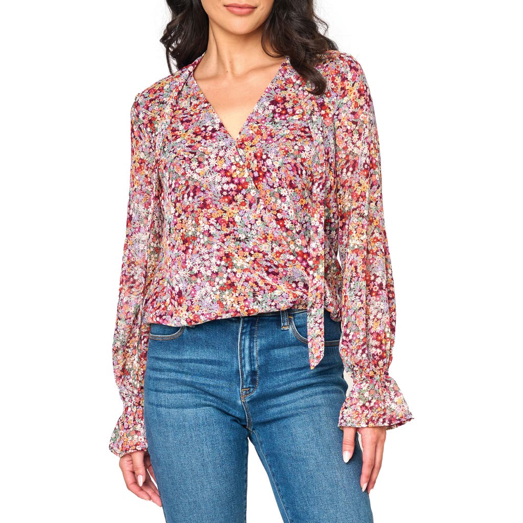 Gibsonlook Floral Print Tie Neck Top In Berry Ditsy