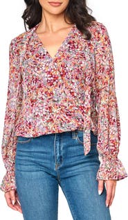 GIBSONLOOK Floral Print Tie Neck Top