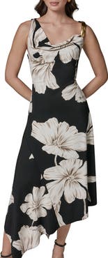 Donna Karan New York Floral Asymmetric Midi Dress