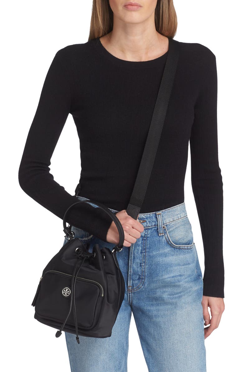 Tory Burch Virginia Recycled Nylon Bucket Bag, Alternate, color,