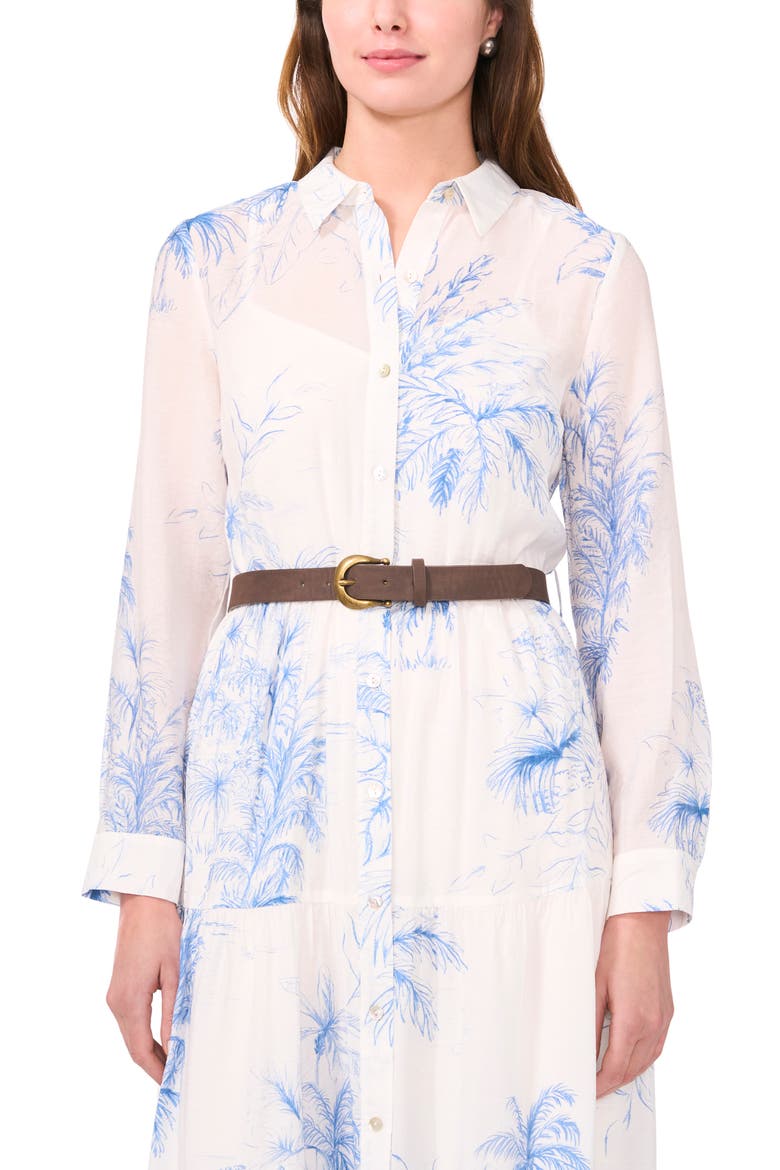 Placed Floral Long Sleeve Maxi Shirtdress, Alternate, color, RIVIERA