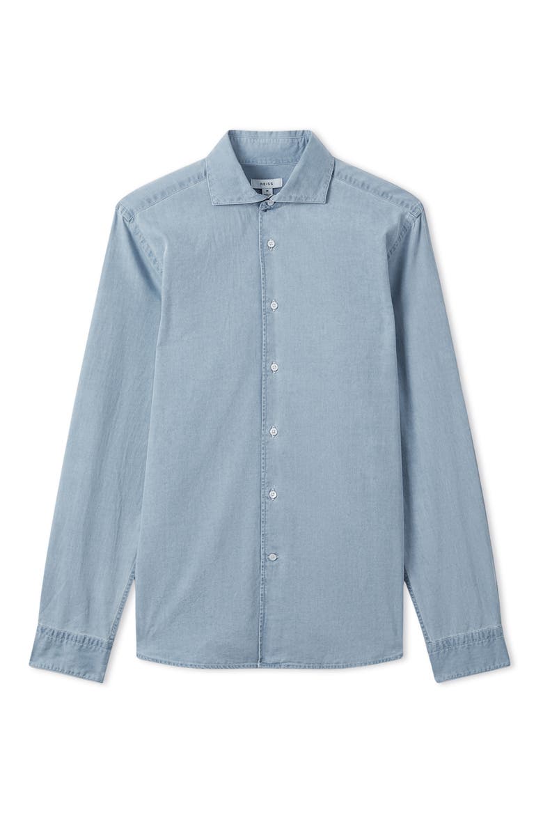 Draper Cotton Denim Button-Up Shirt, Alternate, color, BLUE