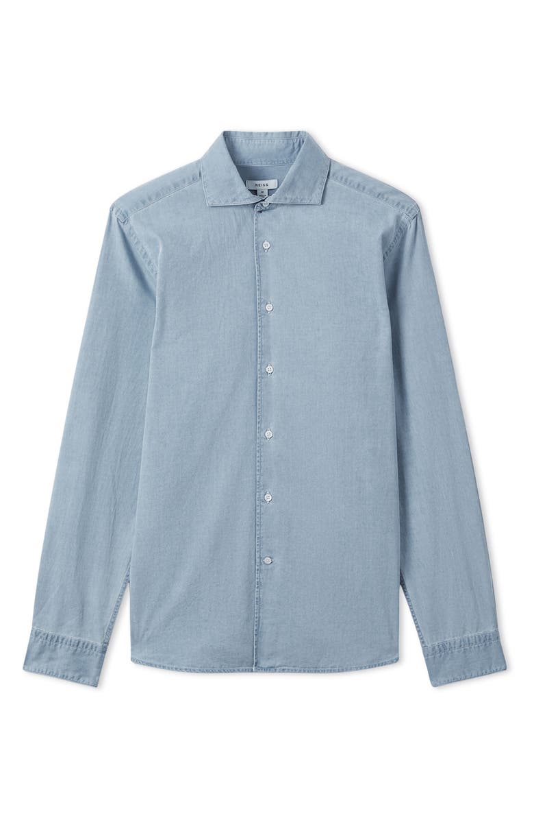 Reiss Draper Cotton Denim Button-Up Shirt, Alternate, color, Blue