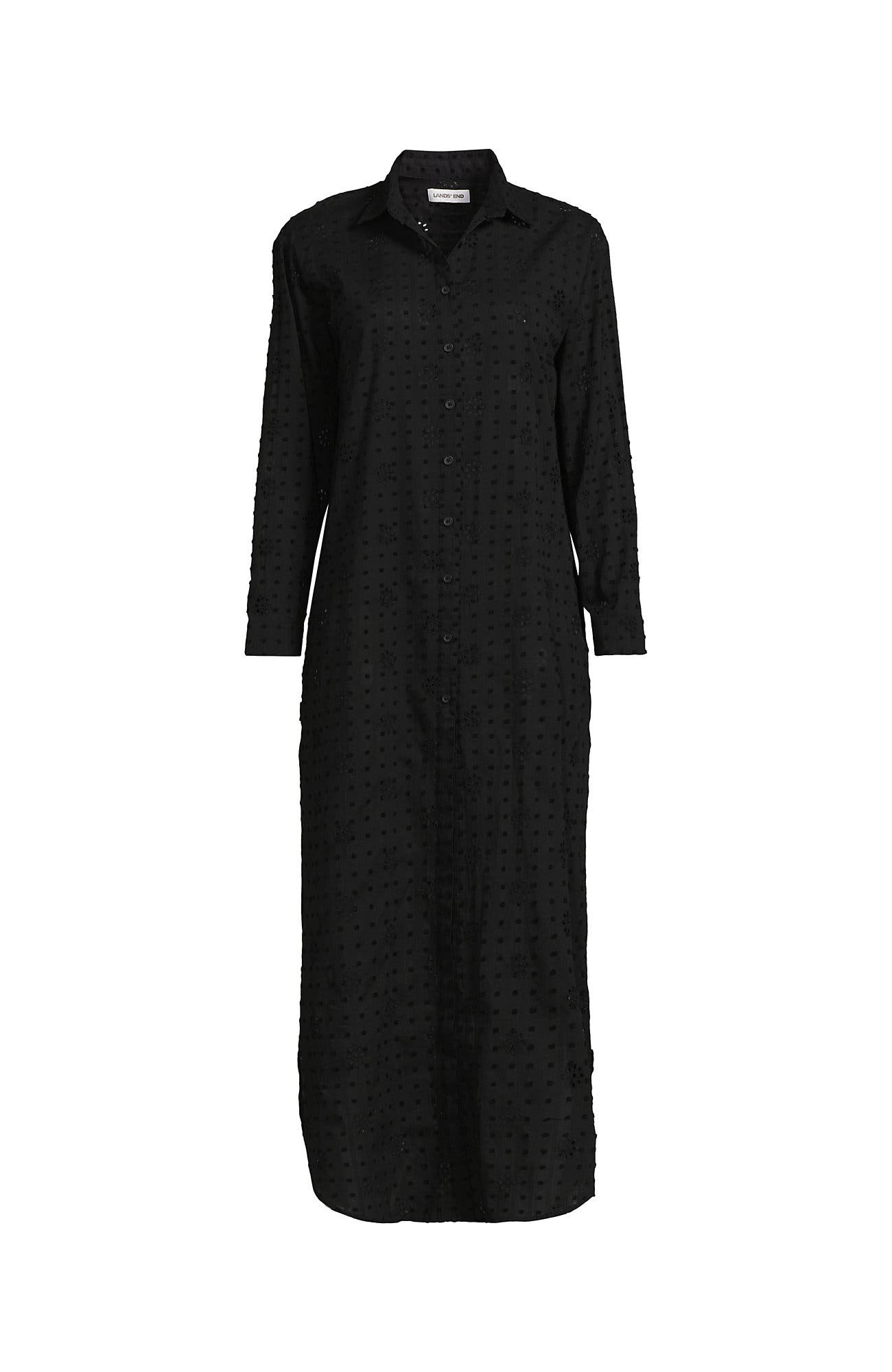 lands end black maxi dress Lands End Maxi Dress/Gown Black Stretch With Tapestry Trim Size 12