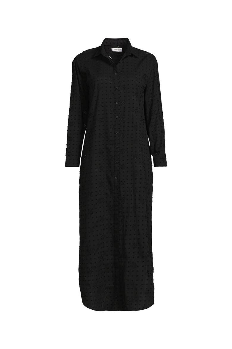 Eyelet Button Down Maxi Cover-up Dress, Alternate, color, Black