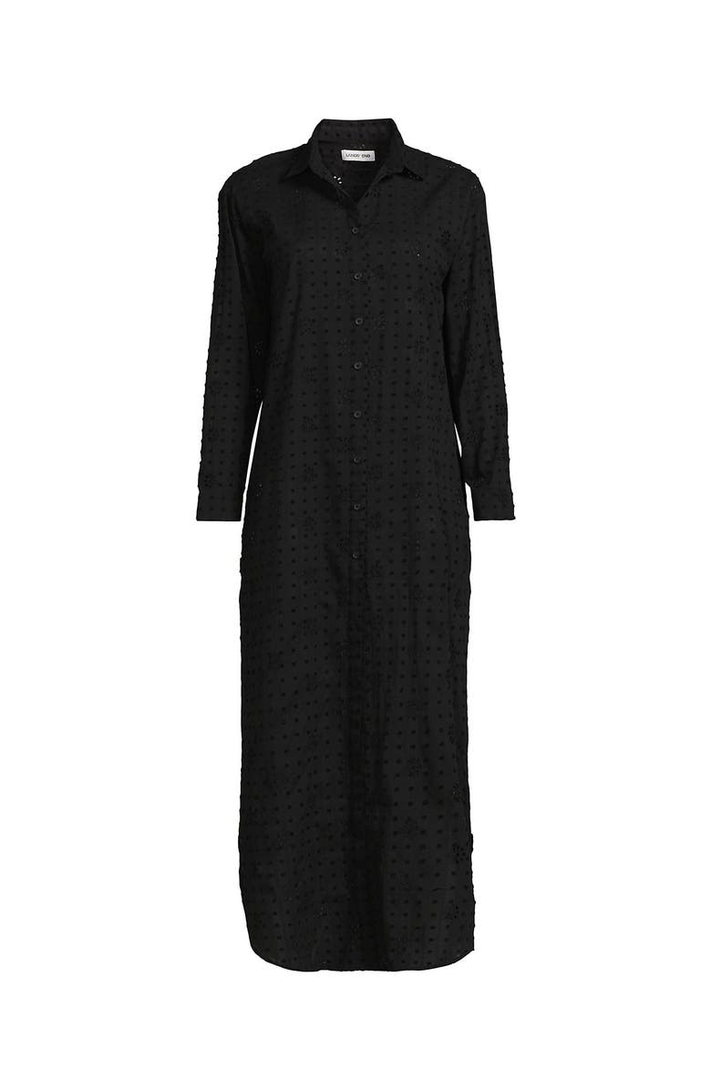 Lands' End Eyelet Button Down Maxi Cover-up Dress, Alternate, color, Black