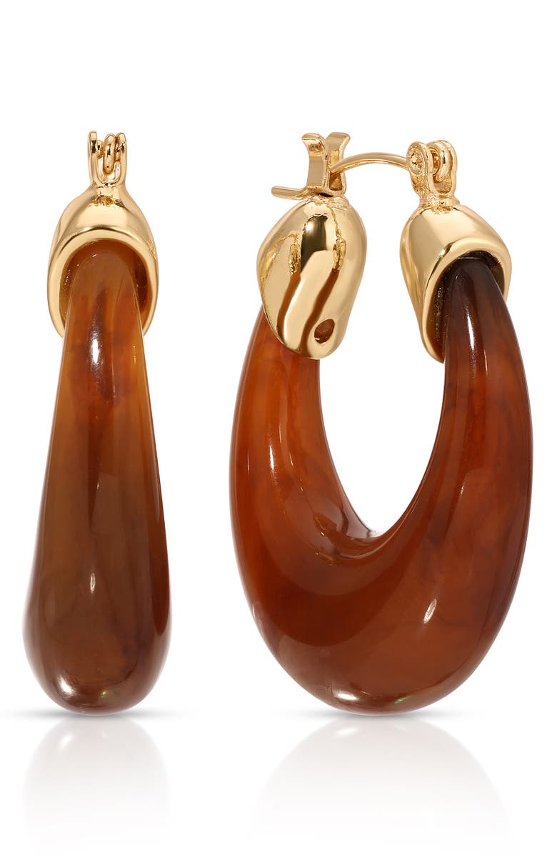 Ettika Brown Resin Capped Hoop Earrings, Main, color, Brown