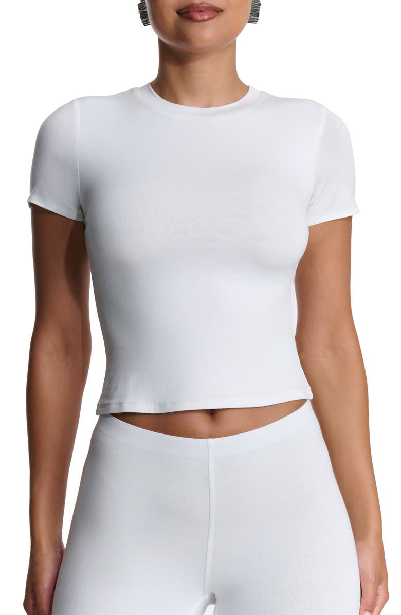Naked Wardrobe Short Sleeve Crop T-Shirt, Main, color, White