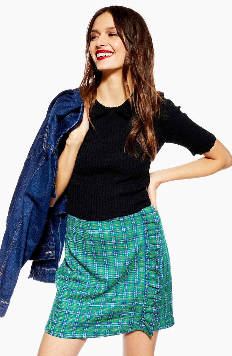 Topshop Check Frill Miniskirt, Alternate, color,