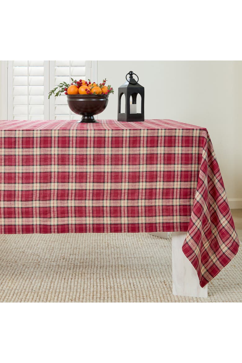 Linen Tablecloth - Burgundy Plaid, Main, color, Burgundy