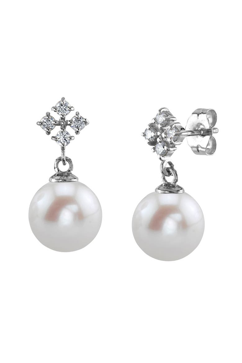Freshwater Pearl & Diamond Millie Earrings, Main, color, White Gold