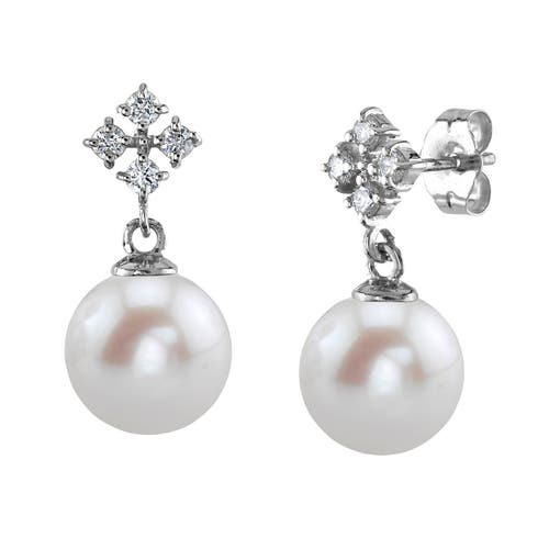 The Pearl Source Freshwater Pearl & Diamond Millie Earrings In White Gold