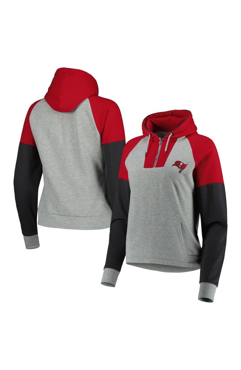 ANTIGUA Women's Antigua Heather Gray Tampa Bay Buccaneers Lightweight Jackpot Raglan Half-Zip Pullover Hoodie, Main, color,