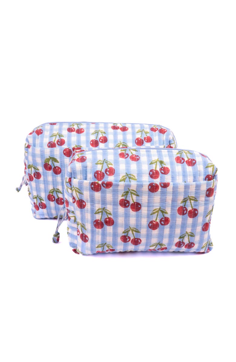 Inner Child Cherry Makeup Bag in Gingham Blockprint - Set of 2, Alternate, color, Blue