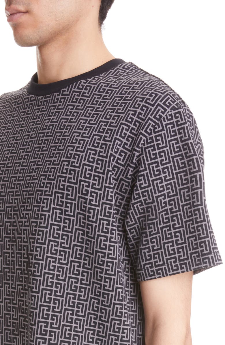 Balmain Monogram Crewneck Stretch Cotton T-Shirt, Alternate, color,