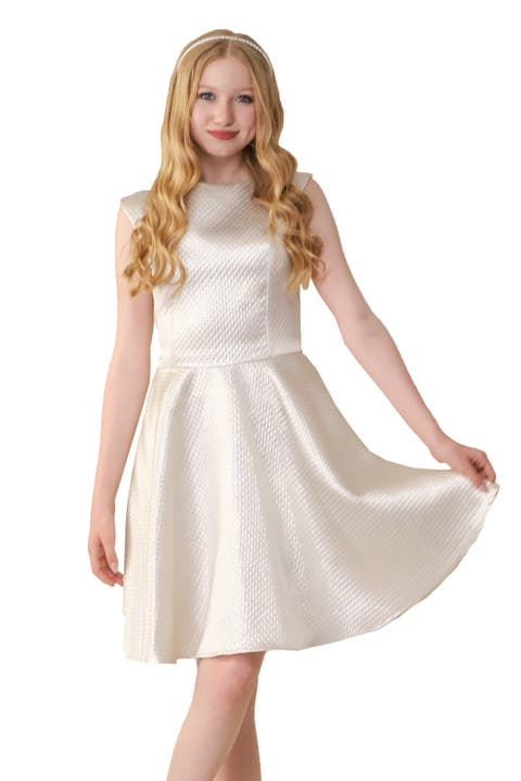 Cap Sleeve Boat Neck Dress In Longer Length (Big Kid)