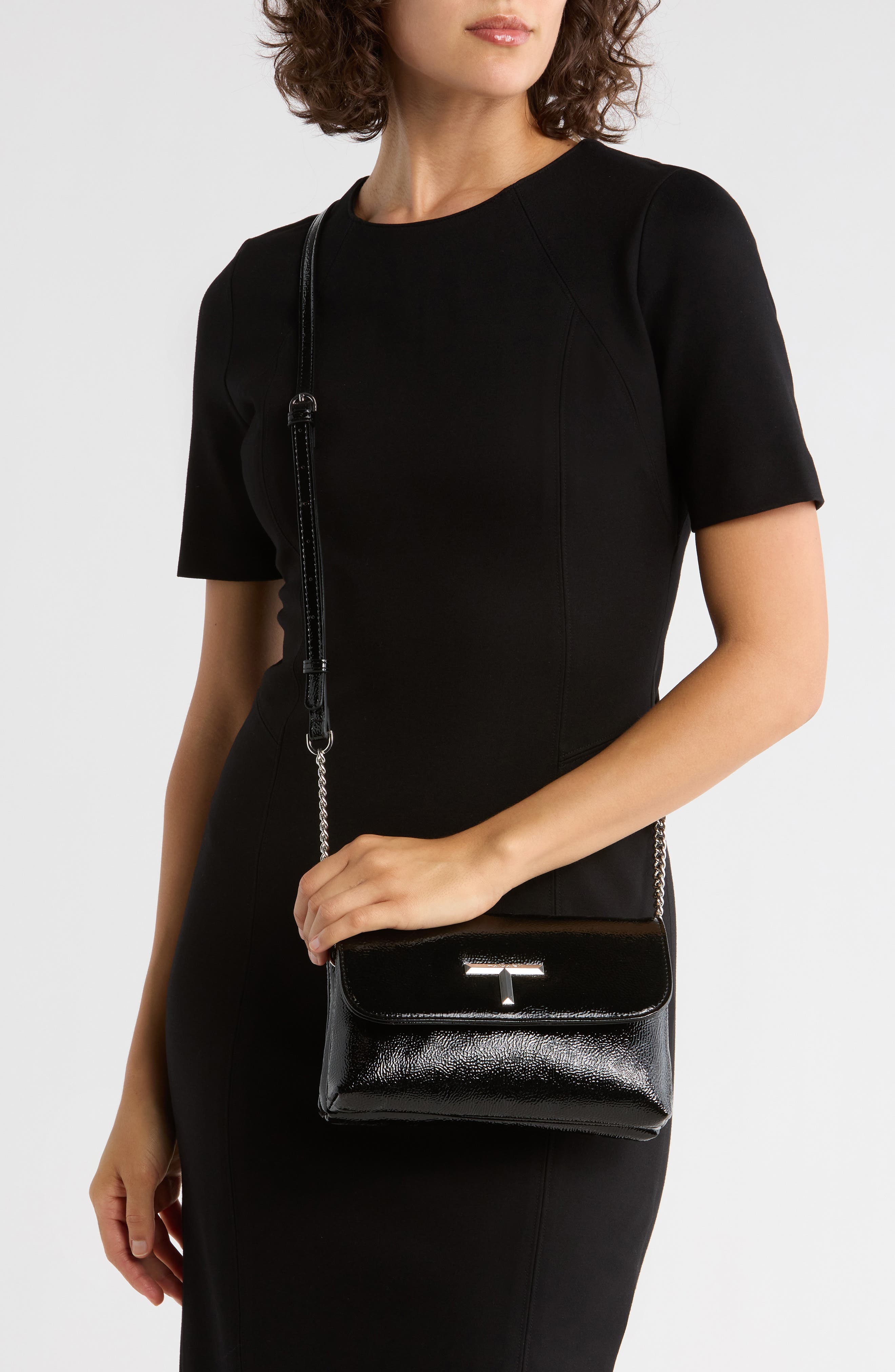 T Tahari Vista Shine Crossbody Bag, Alternate, color, Black
