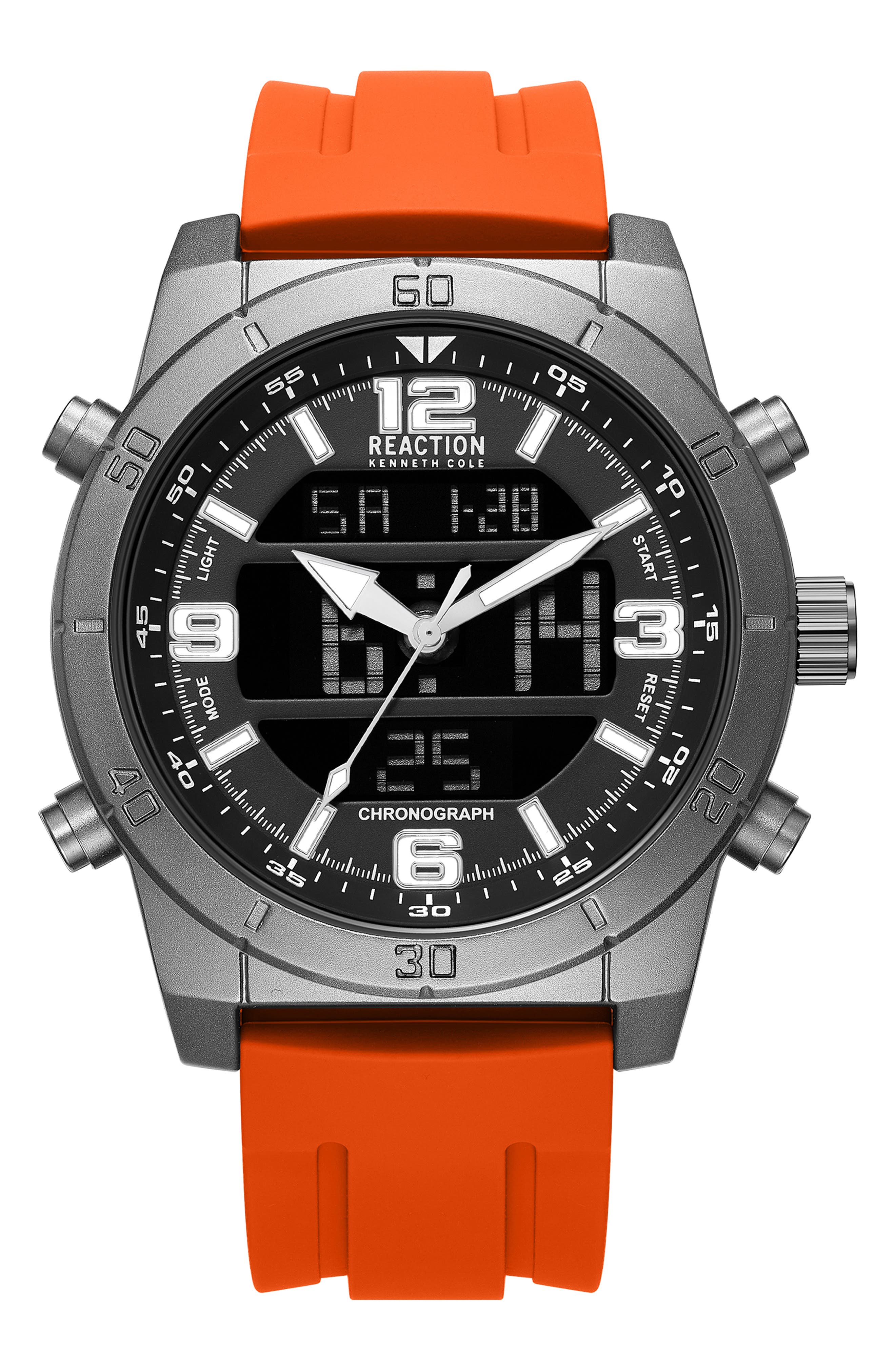 Kenneth Cole Reaction Ana-Digit Silicone Strap Watch, 48mm