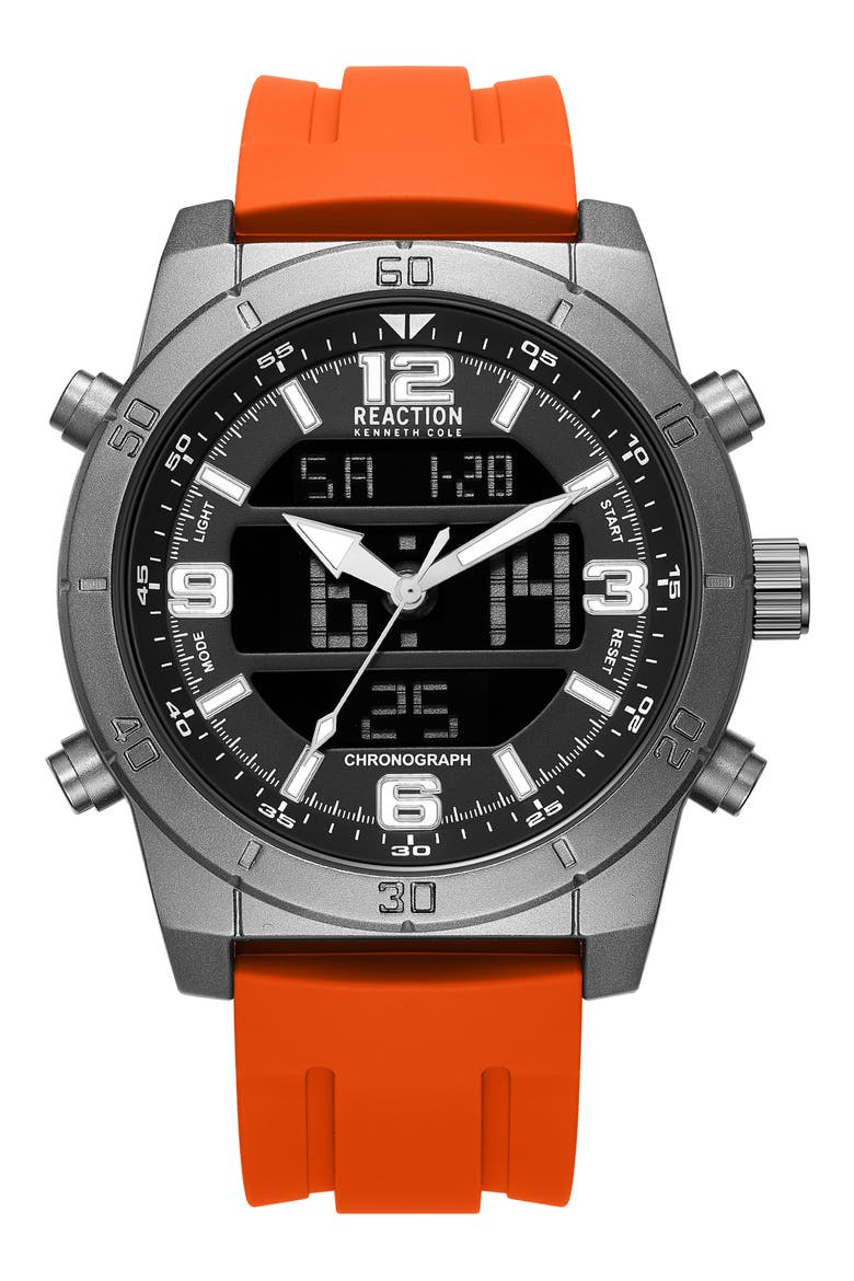 Ana-Digit Silicone Strap Watch, 48mm, Main, color, ORANGE