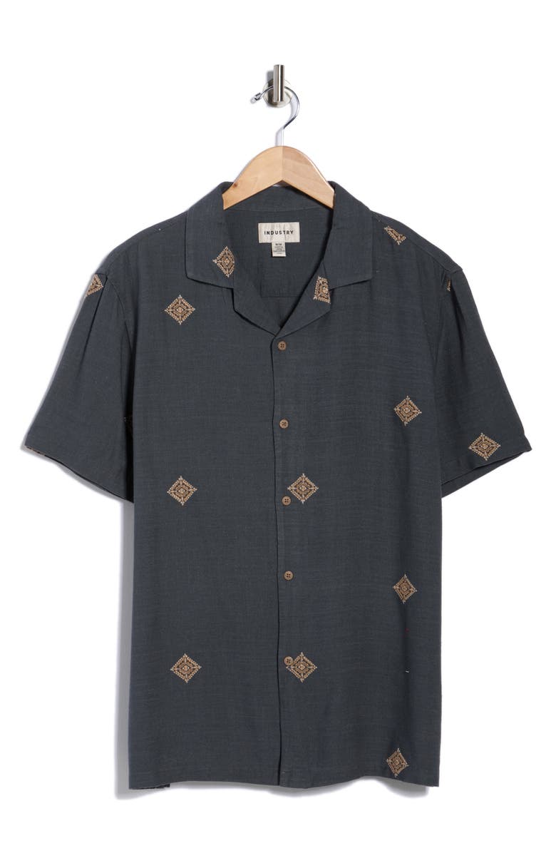 INDUSTRY REPUBLIC CLOTHING Embroidered Camp Shirt, Alternate, color, Grey/ Tan/ Taupe