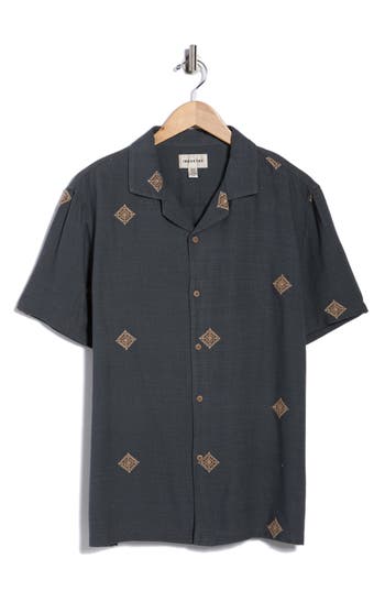 Industry Republic Clothing Embroidered Camp Shirt In Gray
