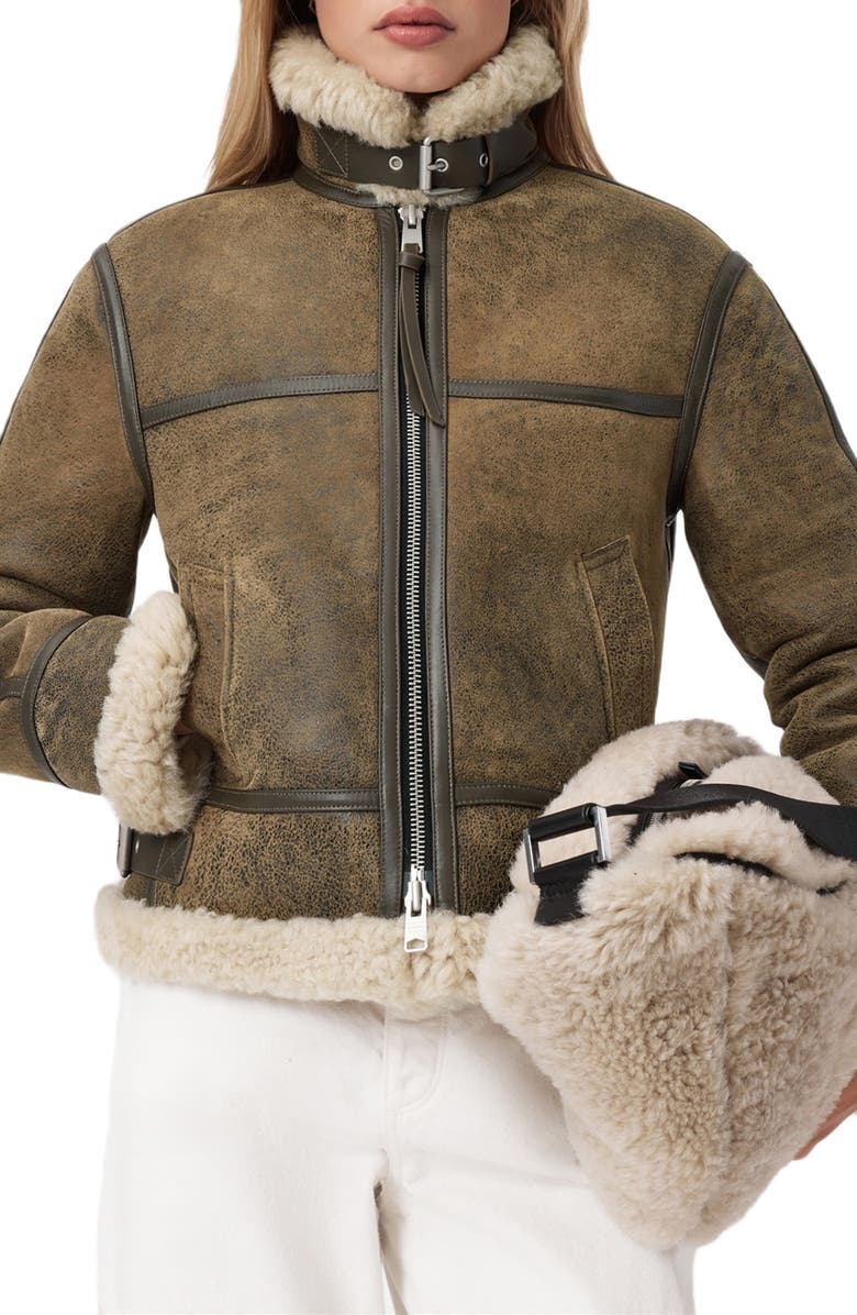 AllSaints Lorel Leather & Genuine Shearling Flying Jacket, Alternate, color, Vintage Brown