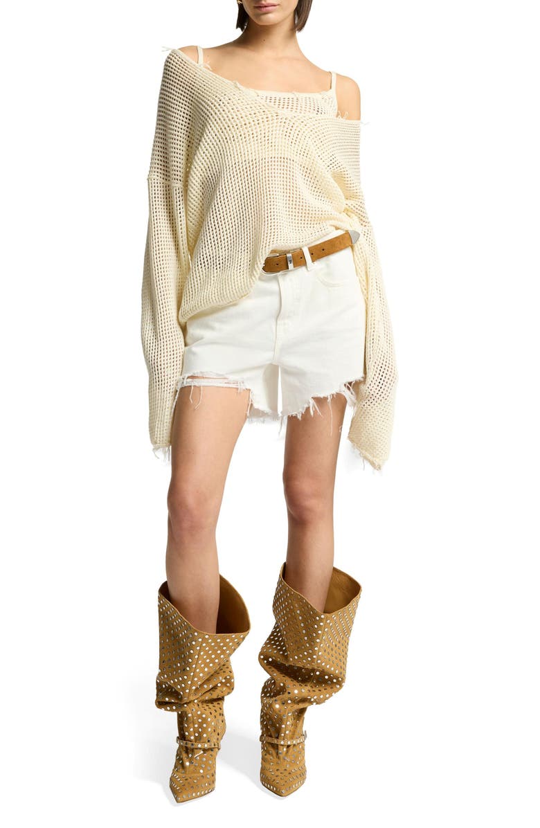 Seven Monroe High Waist Long Cutoff Denim Shorts, Alternate, color, Milkyway