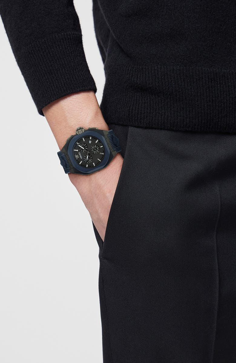 Versace V-Legend Chronograph Strap Watch, 44mm, Alternate, color, Black