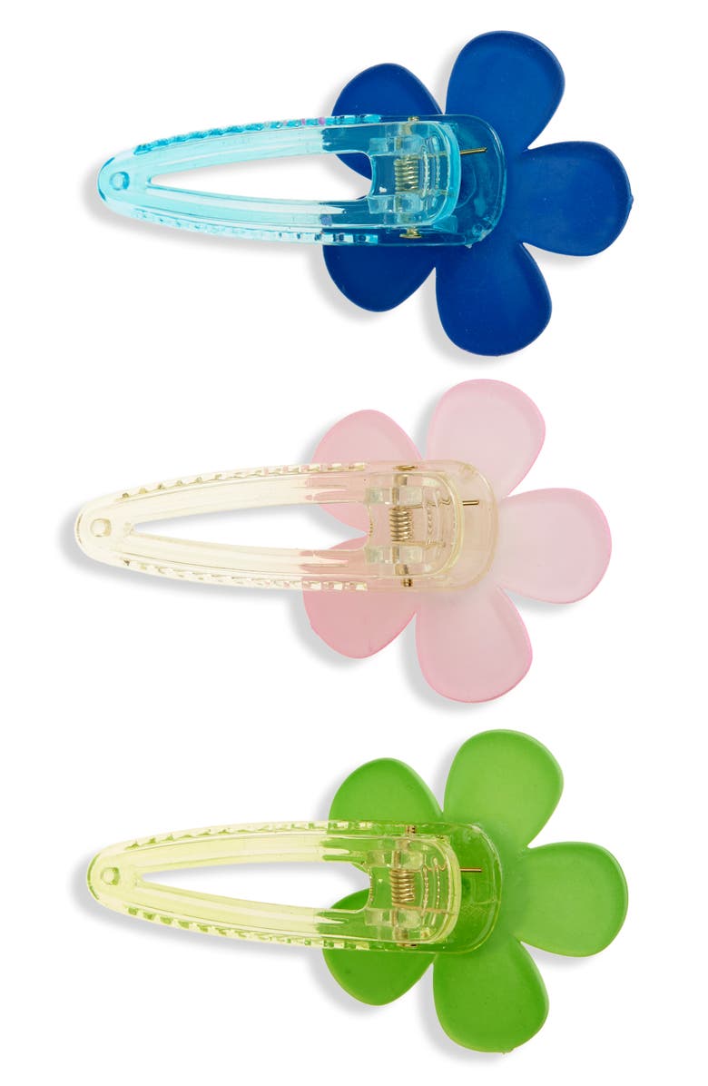 Cara Kids' 3-Pack Flower Hair Clips, Alternate, color, Blue/Pink/Green