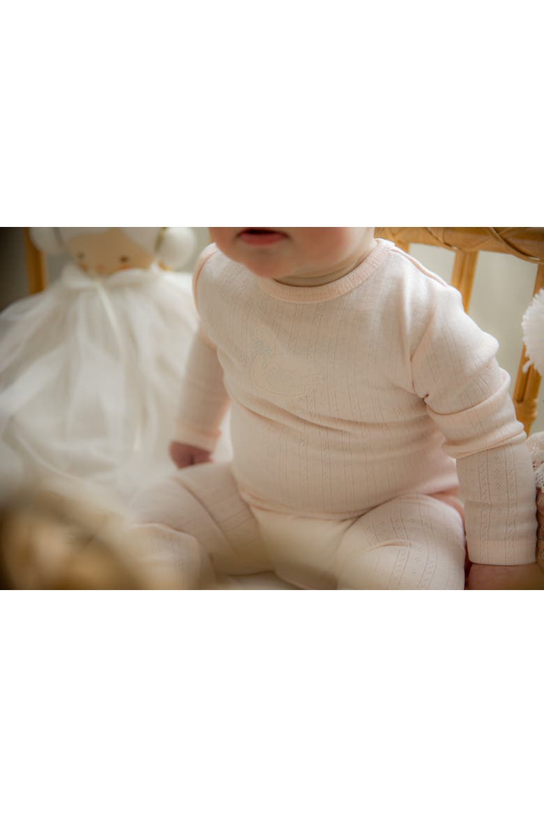 Bird Pointelle Embroidered Long Sleeve Romper, Alternate, color, Primrose
