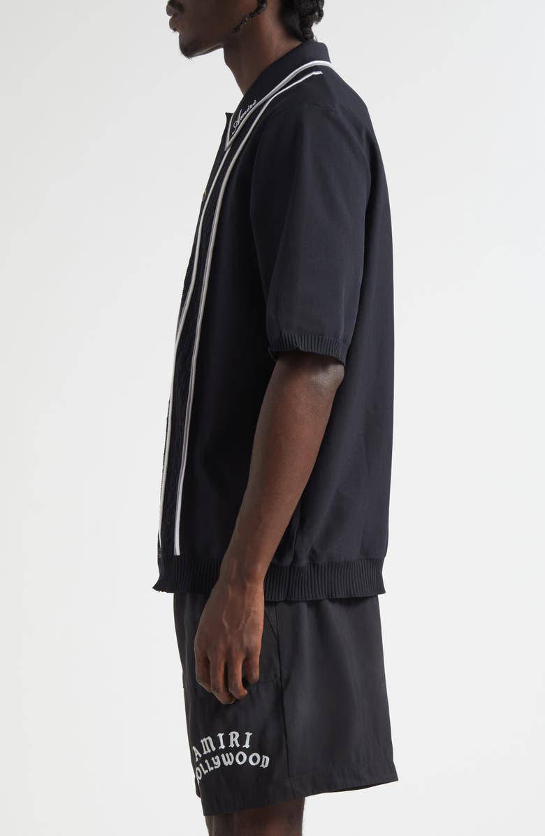 AMIRI Script Knit Button-Up Shirt, Alternate, color, Black