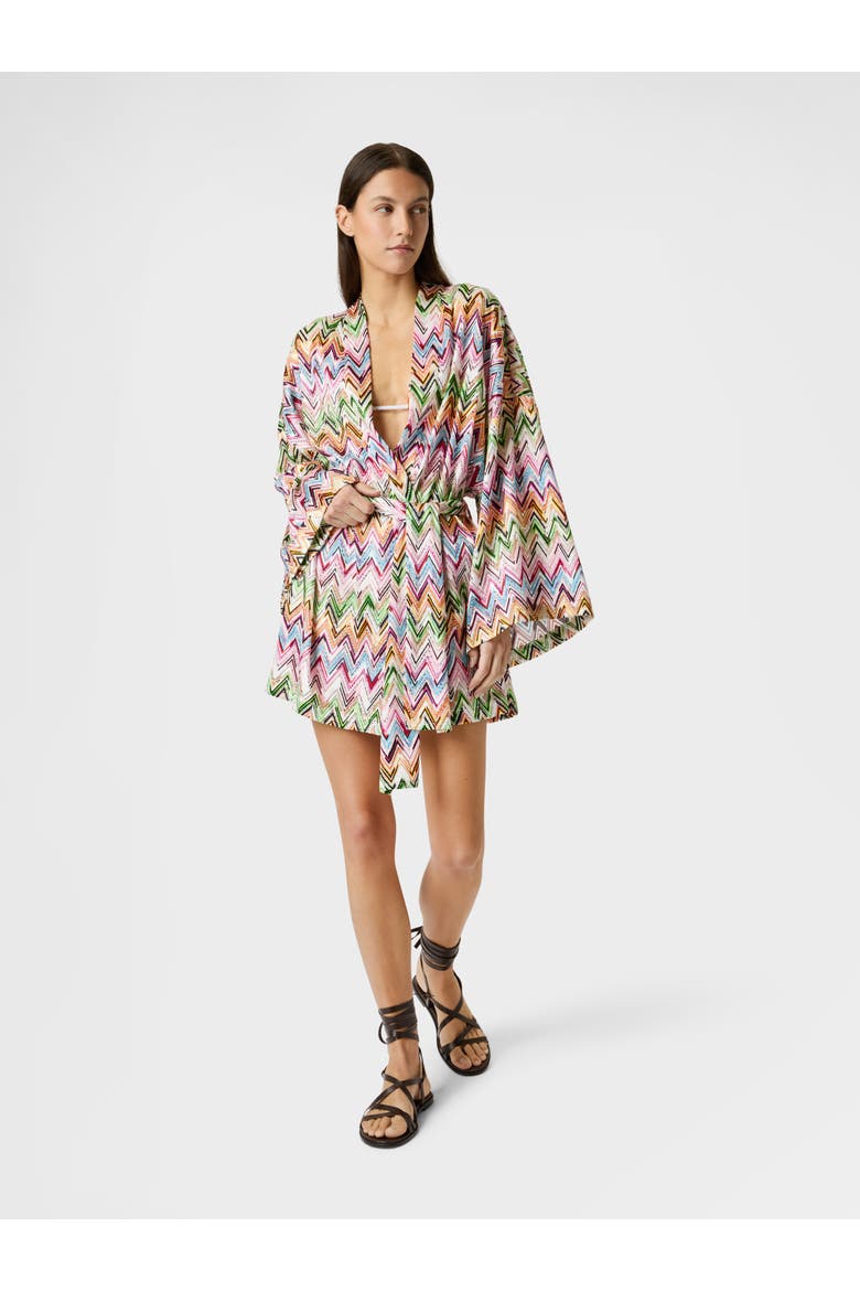 Cover-up In Stretch Viscose With Lace And Zigzag Motif, Alternate, color, Multicoloured