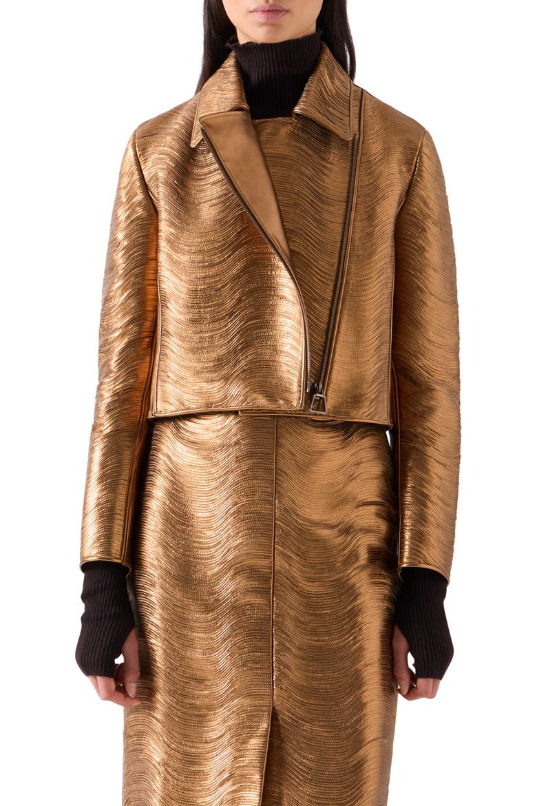 Lambskin Nappa Leather Moto Jacket, Main, color, GOLD