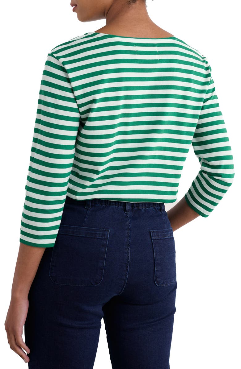 Seasalt Cornwall Sailor Stripe Three-Quarter Sleeve Organic Cotton Top, Alternate, color, Mini Cornish Glade Chalk
