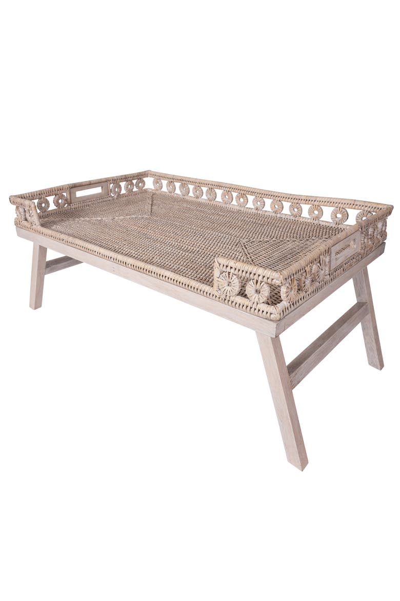 Artifacts Rattan Inna Design Breakfast Tray with Wooden Legs, Main, color, White Wash