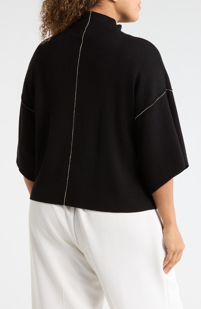 MAX STUDIO Mock Neck Elbow-Length Sleeve Sweater, Alternate, color, Black/ Ivory