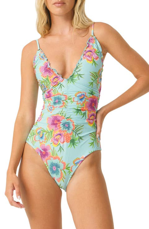 Embroidered Lettuce Edge One-Piece Swimsuit