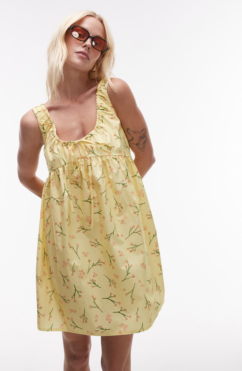 Topshop Gathered Poplin Minidress, Alternate, color, Yellow